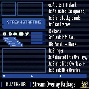 MUTHUR Blue 80s computer style Twitch Stream Package Overlay - xenomorph, Weyland Yutani Cameron Blue