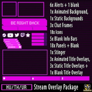 MUTHUR Pink 80s computer style Twitch Stream Package Overlay - xenomorph, Weyland Yutani