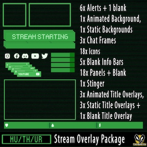 MUTHUR Green 80s computer style Twitch Stream Package Overlay - xenomorph, Weyland Yutani