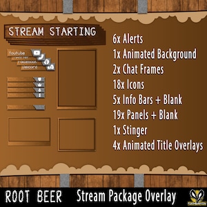 Root Beer Twitch Stream Package Overlay - browns and tans, brass, suds
