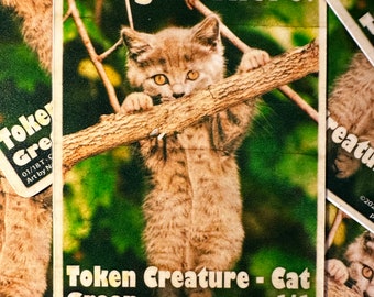 MTG 1/1 Green Cat Token, Motivational Poster, Custom Art, for Magic the Gathering Trading Card Game