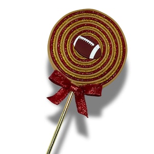 Football Themed Lollipop Sign – Glitter Red and Gold Sports Party Decor, Game Day Decoration, Football Wreath Attachment, Porch Decoration
