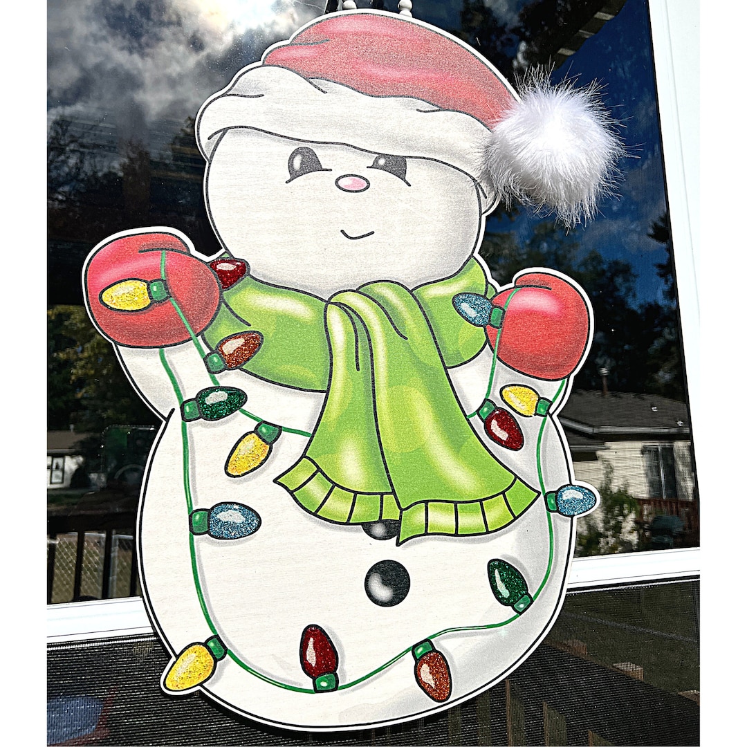 Snowman With Christmas Lights Door Hanger, Jolly Snowman Holiday ...