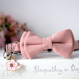 PINK CLASSIC COLLAR, Customizable Kitten Cat Collar, Adjustable Pet Collar with Bow Tie and Bell, Small Dogs,Breakaway buckle, Gift for Pets image 1