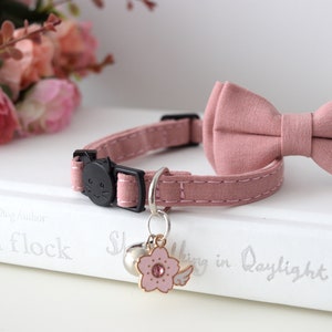 PINK CLASSIC COLLAR, Customizable Kitten Cat Collar, Adjustable Pet Collar with Bow Tie and Bell, Small Dogs,Breakaway buckle, Gift for Pets image 4
