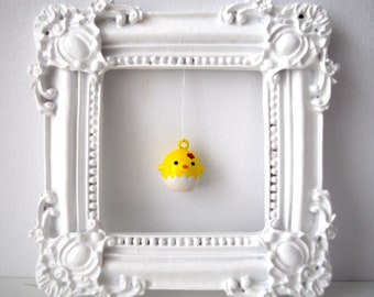 CHICK bell, Pendant for Cat Dog Collars, Cute and Lovely Fluffy Baby Chick, Hatched from Egg, Yellow Flying Wings