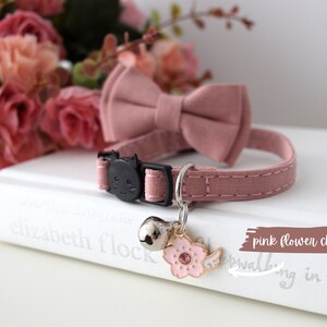 PINK CLASSIC COLLAR, Customizable Kitten Cat Collar, Adjustable Pet Collar with Bow Tie and Bell, Small Dogs,Breakaway buckle, Gift for Pets image 3