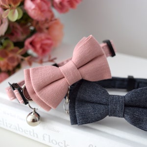 PINK CLASSIC COLLAR, Customizable Kitten Cat Collar, Adjustable Pet Collar with Bow Tie and Bell, Small Dogs,Breakaway buckle, Gift for Pets image 7