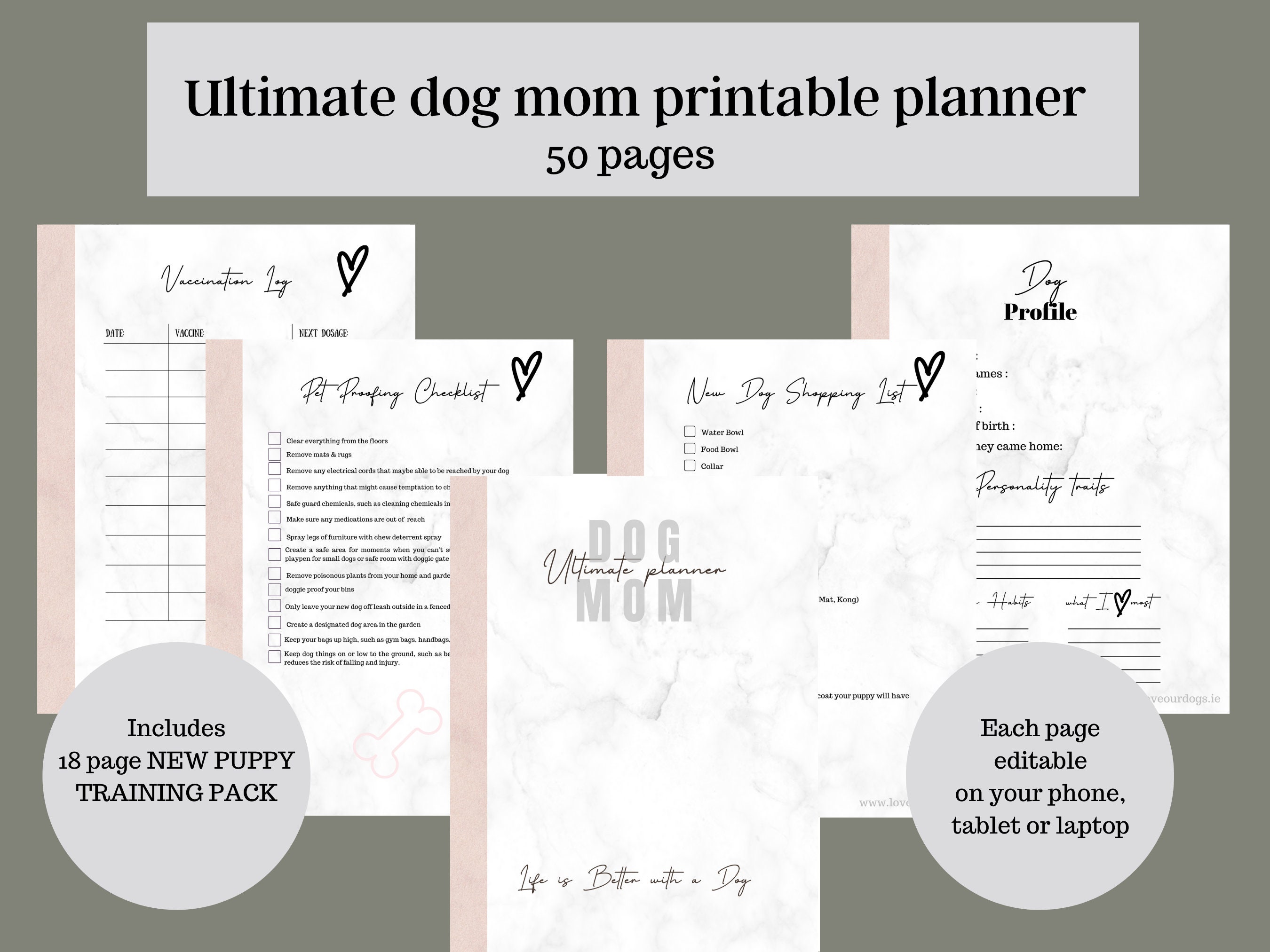 Ultimate Printable Dog Mom Planner, Printable Dog Care Planner, Puppy