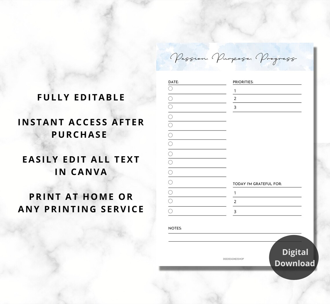 Daily Editable Planner, Printable Task Schedule, Productivity Planner ...
