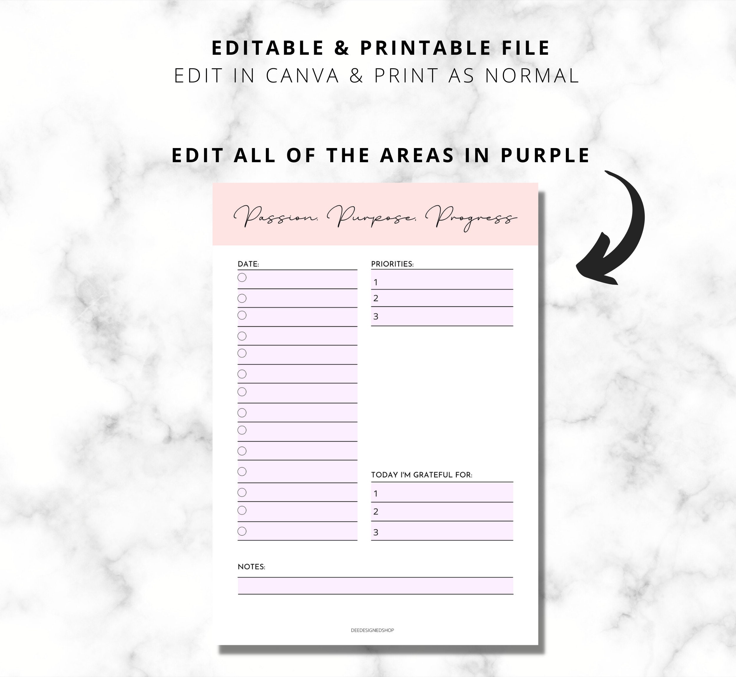 Daily Editable Planner, Printable Task Schedule, Productivity Planner ...