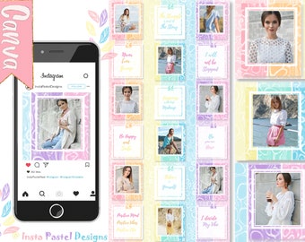 Dreamy Cotton Candy Canva Template for Instagram Grid | Canva Instagram Puzzle Template | 18 Posts