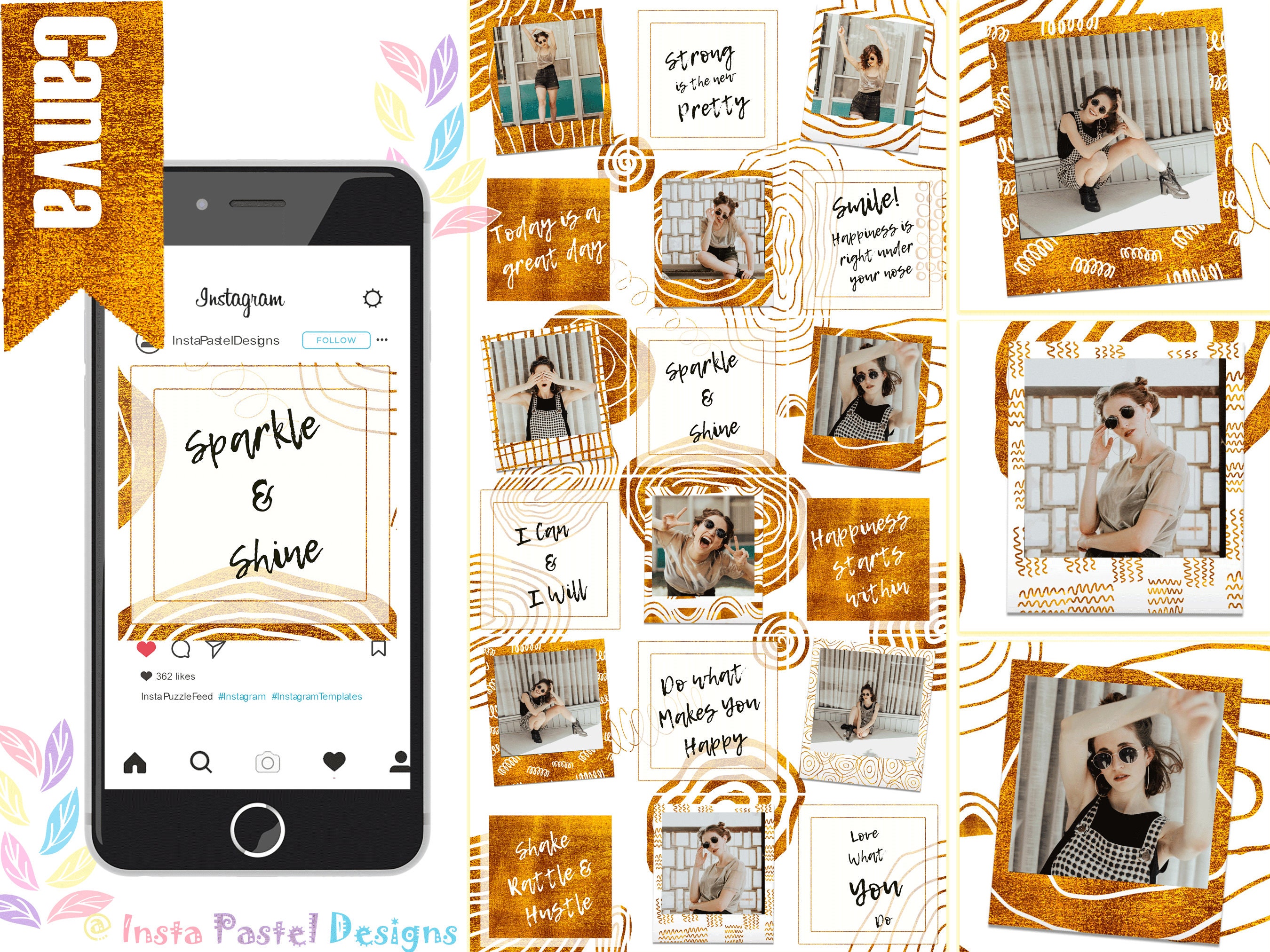 Stationery Gold Puzzle Feed Golden Instagram puzzle template canva gold ...