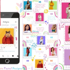 Pastel Rainbow Canva Instagram Puzzle Feed Template | Instagram Canva Puzzle Template | 18 Posts |