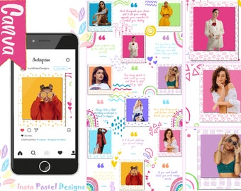 Pastel Rainbow Canva Instagram Puzzle Feed Template | Instagram Canva Puzzle Template | 18 Posts |