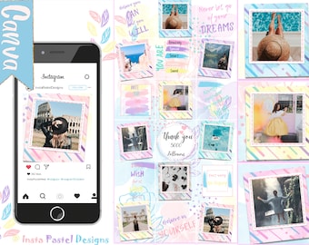 Pastel Perfect Canva Instagram Puzzle Template | Canva Instagram Puzzle Template | 18 Posts