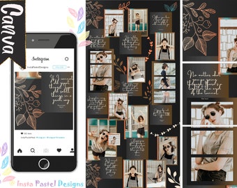 Rustic Trendy Canva Instagram Puzzle Feed Template | Instagram Canva Puzzle Template | 18 Posts |