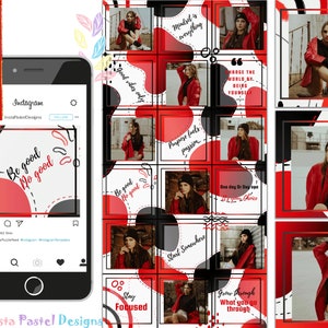 Canva Instagram Puzzle Feed Template, Black and Red | Canva Instagram Puzzle Template | 18 Posts |