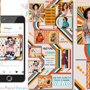 Retro Fashion Canva Instagram puzzle Template | Canva Instagram puzzle Feed Template | 18 posts