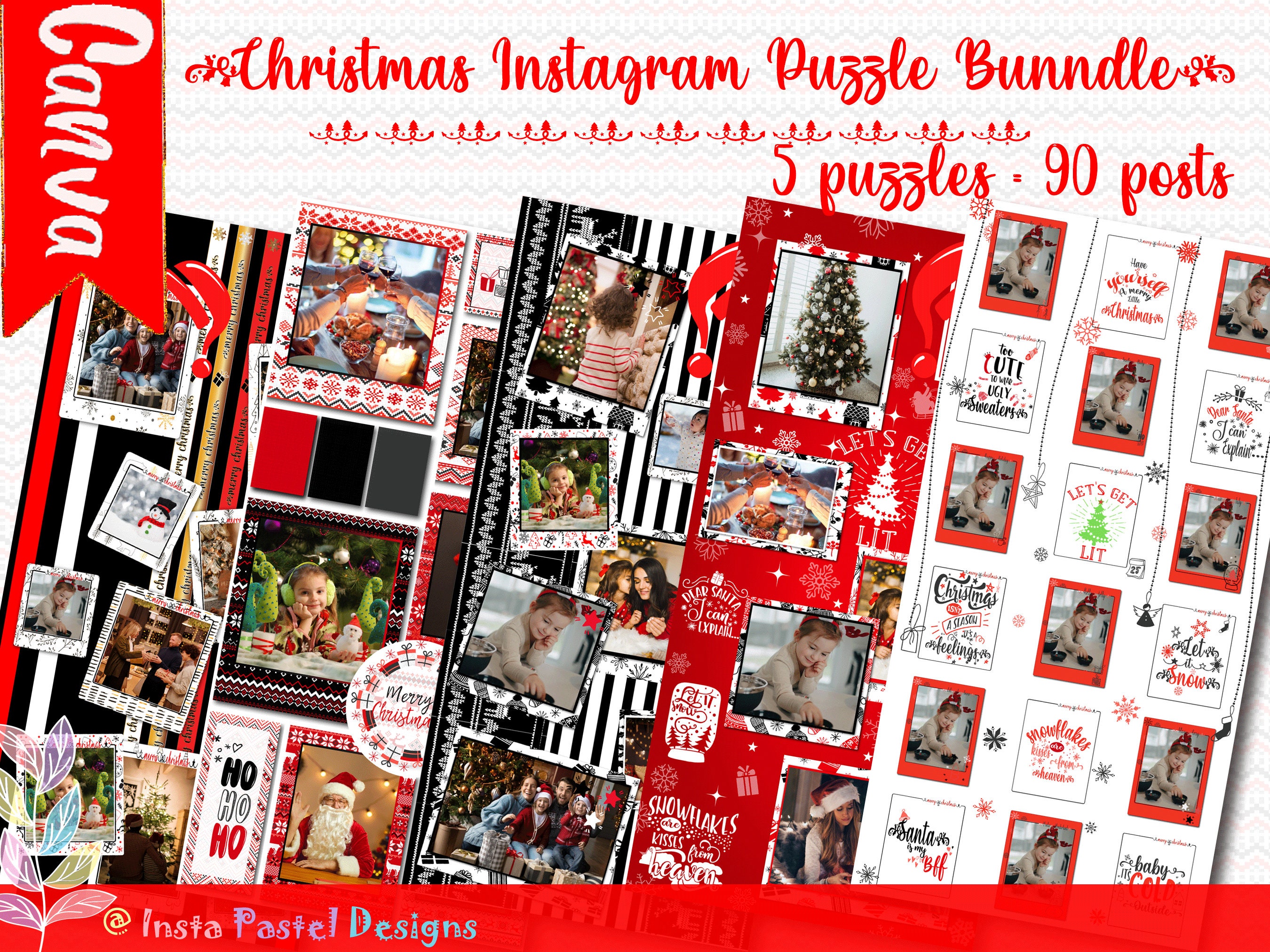 BUNDLE OF JOY - Christmas Instagram Puzzle Feed Template | Canva Instagram Template | 90 posts