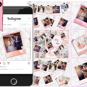 May include: A collage of wedding photos in a pink and gold frame with the text "Silvia & Peter" in a circle. The photos are arranged in a grid pattern and are surrounded by hearts.