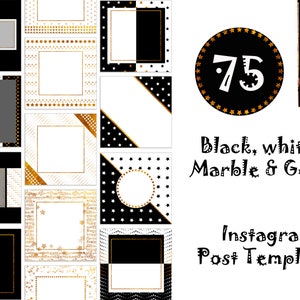 Gold Star Instagram Post Templates and Highlight Covers | Black White and Gold Canva Instagram Templates | 75 Posts