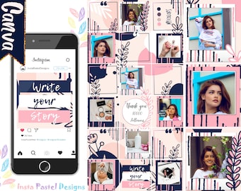 Pastel Perfect Canva Instagram Puzzle Feed Template | Canva Instagram Puzzle Template | 18 Posts |