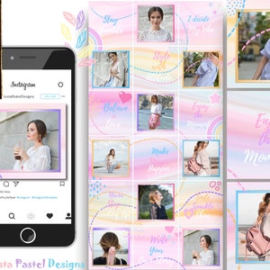 Pastel Princess Canva Instagram Puzzle Feed Template | Canva IG Templates | 18 posts