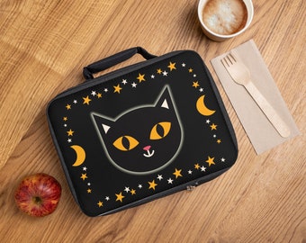 Lunchbox Black Cat Lunch Box | Personalized Lunch Tote Gift, Accessories | Cat Lunch Box Gifts for Kids |