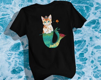 Niedliche Katzenliebhaber Meerjungfrau, Mädchen Sommer Top, T-Shirt Kitty Purrmaid, Jugend Kurzarm Tee