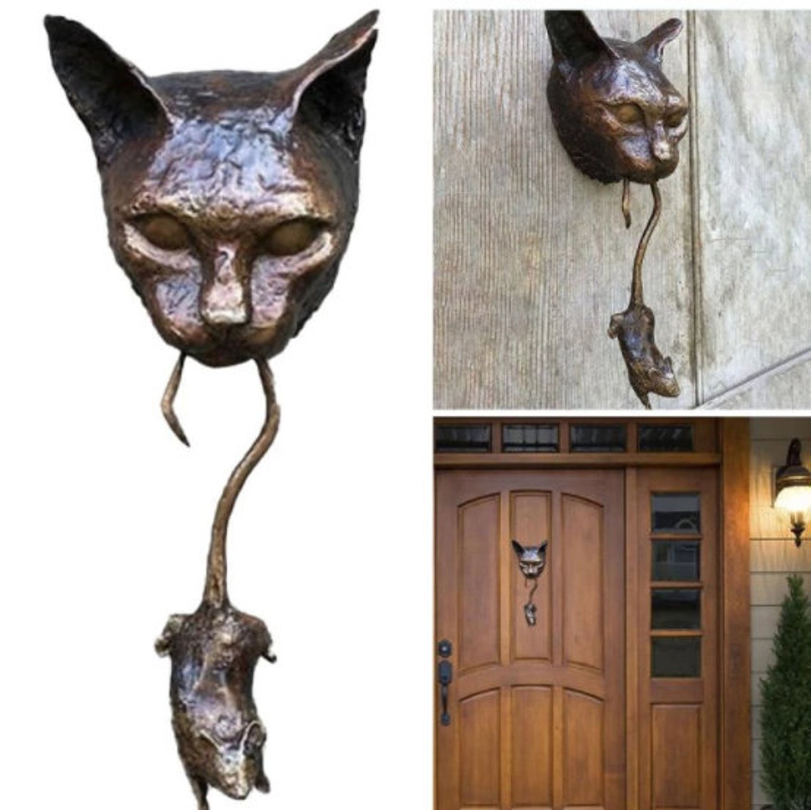 Cat and Mouse Door Knocker or Wall Resin Ornament Rusty Brown Etsy