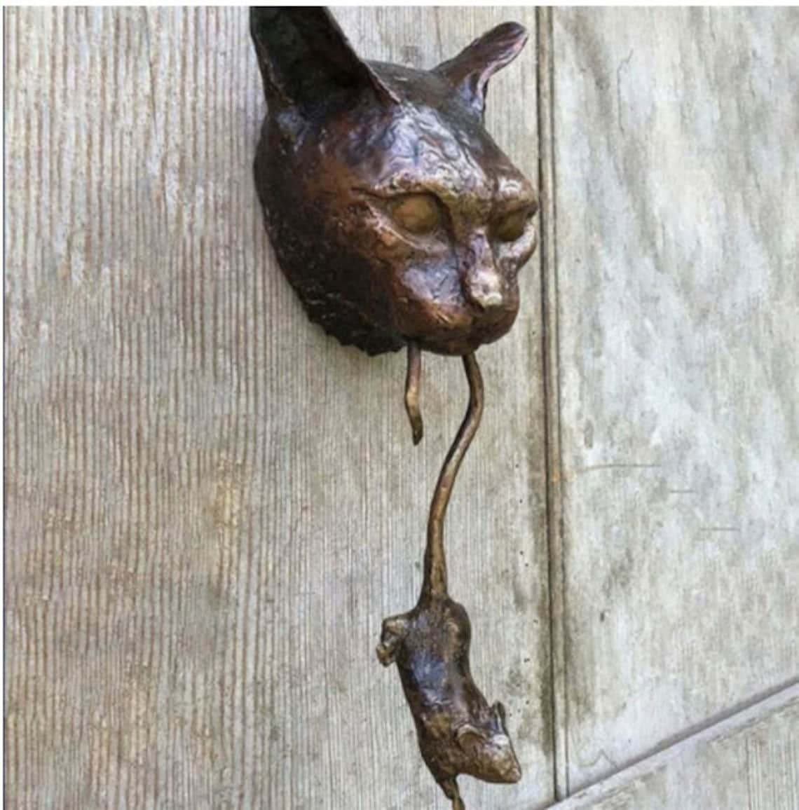 Cat and Mouse Door Knocker or Wall Resin Ornament Rusty Brown Etsy