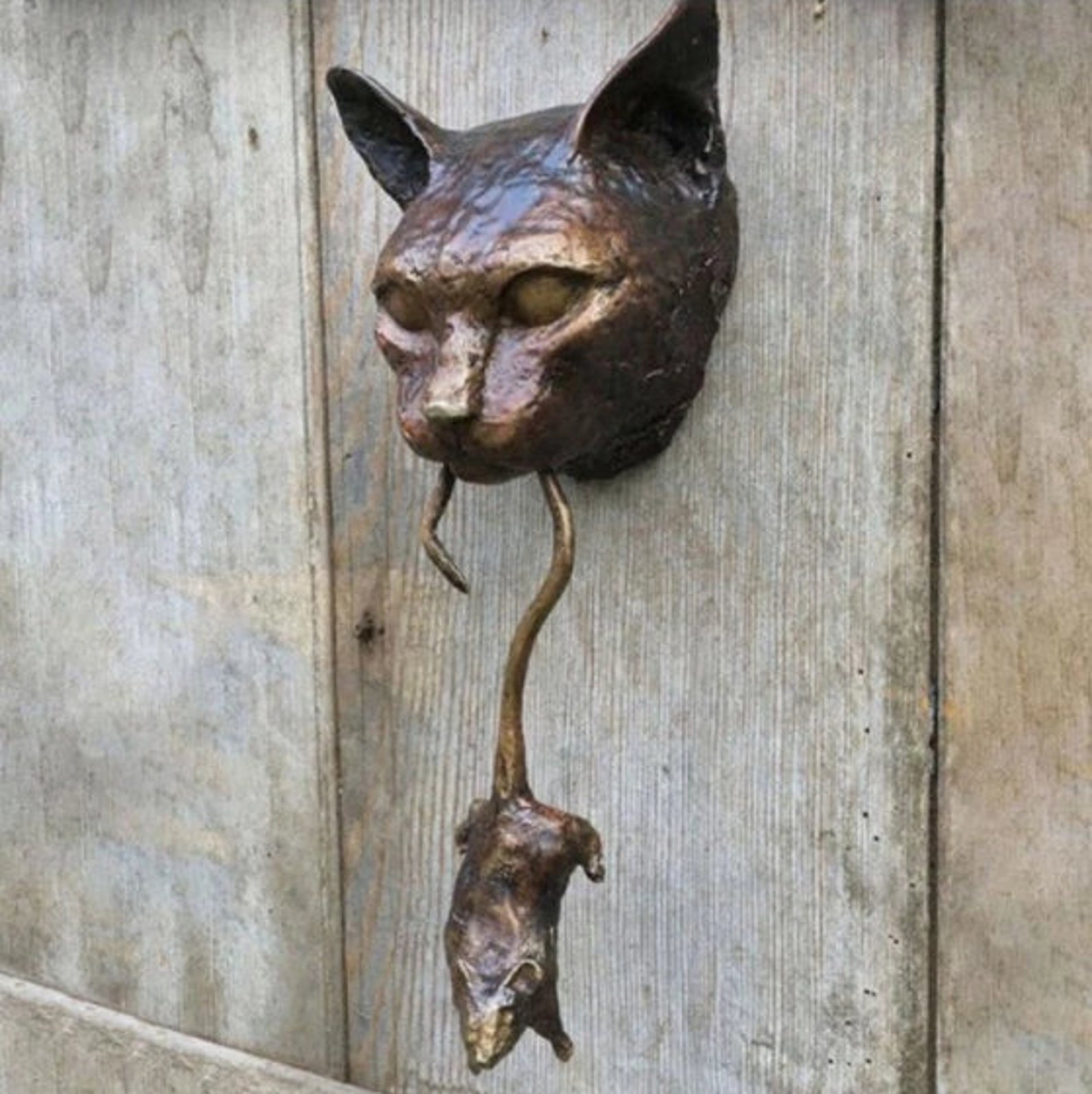 Cat and Mouse Door Knocker or Wall Resin Ornament Rusty Brown Etsy