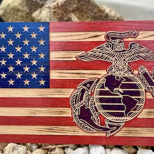 United States Marine Flag, USMC licensed flag, Marine Corps, CNC carved Flag, Marine gift, American Flag, EGA, Rustic American Flag, Dad