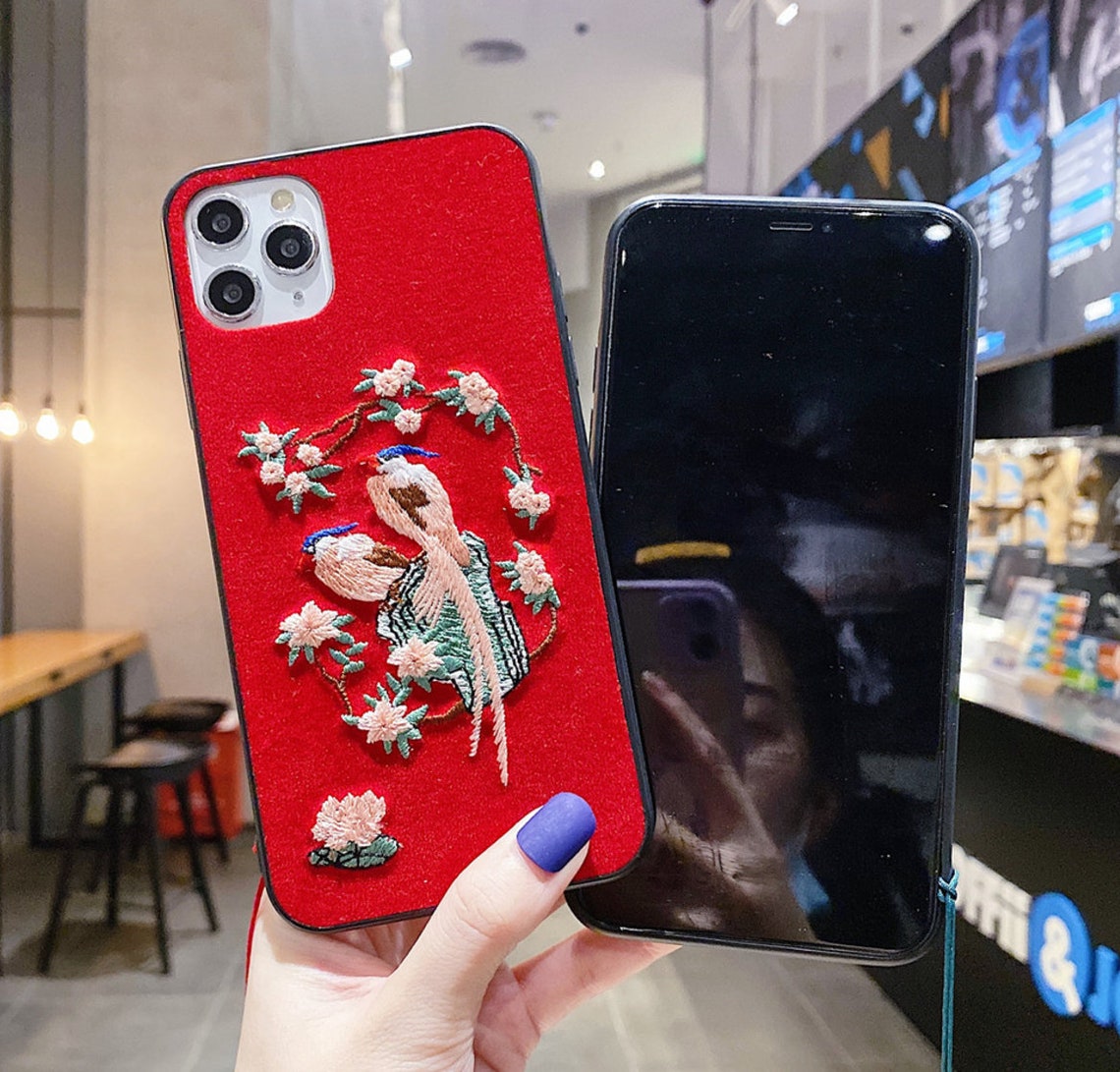 Embroidery phone case iphone11 12 craft phone case Magpie Etsy