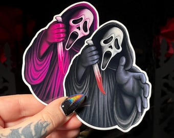 Ghostface Sticker | Scream Inspired Horror Movie Sticker | Cult Classic | Glossy Waterproof Vinyl Sticker, Holographic or Glitter