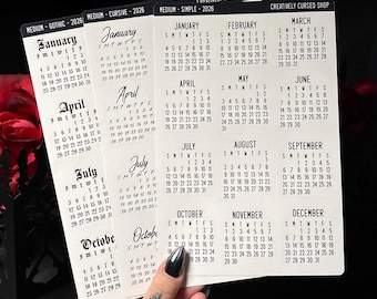 Calendar Months of the Year Sticker Sheet | 2026 or 2027 | Sunday or Monday Start Day | Journal Tracking Planner