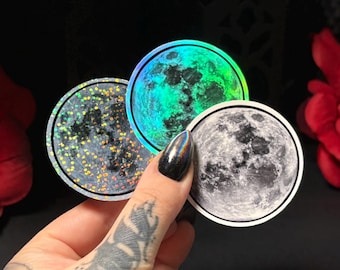 Full Moon | Phases of the Moon Sticker Pack | Glossy, Holographic, or Glitter | Lunar Calendar | Astrology Stickers