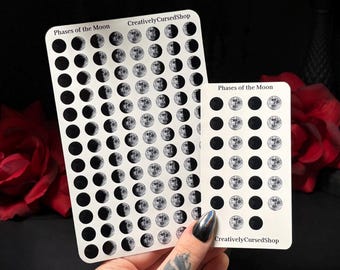 Phases of the Moon Sticker Sheet | Matte or Waterproof Glossy | 2026 Journal Planner Stickers | Lunar Calendar | Aesthetic