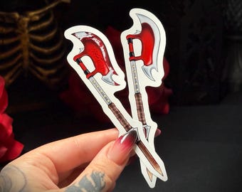 Buffy's Slayer Scythe Axe | Inspired by Buffy the Vampire Slayer | Waterproof Vinyl Sticker | Wooden Stake | Horror | Halloween