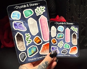 Crystals & Stones Sticker Sheet | Matte or Waterproof Glossy | Witchy Journal Planner Stickers | Gothic | Whimsical | Fantasy | Aesthetic
