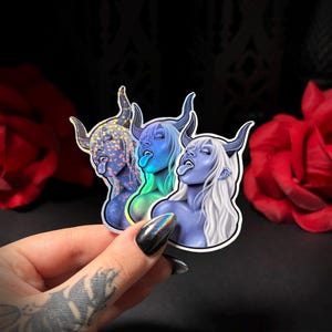 Demon Girl Devil Sticker | Glossy Waterproof Vinyl Sticker, Holographic, or Glitter | Gothic | Dark Fantasy Art | Dark Aesthetic image 2