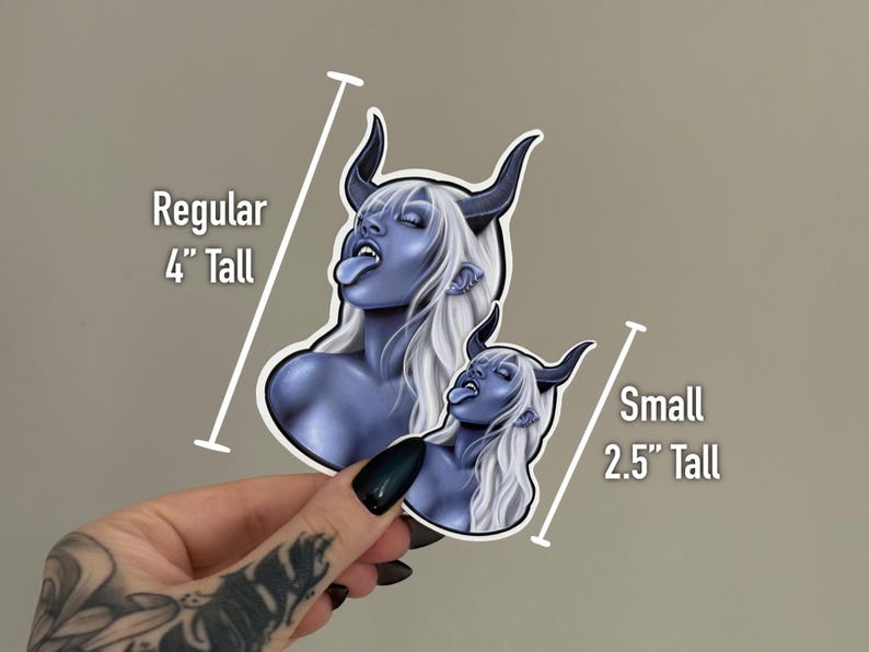 Demon Girl Devil Sticker | Glossy Waterproof Vinyl Sticker, Holographic, or Glitter | Gothic | Dark Fantasy Art | Dark Aesthetic image 4