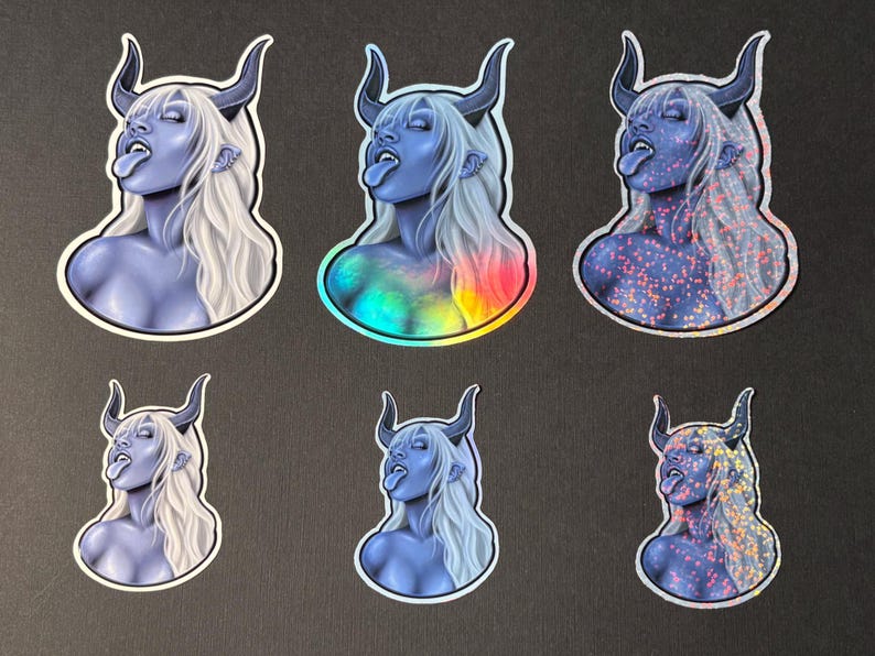 Demon Girl Devil Sticker | Glossy Waterproof Vinyl Sticker, Holographic, or Glitter | Gothic | Dark Fantasy Art | Dark Aesthetic image 3