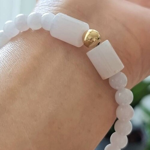 A Sweet shops Jadeite Bracelet | 6.5mm Beads & 11.6x9mm Charm | All Natural Burma Type A Jadeite | 17-18cm Wrist | FREE DIY KIT | Holiday Gift
