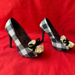 Iron Fist Girls Gingham Ribbon Skull Peeptoe Heel 7W US
