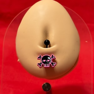14g Skull Crossbone Pink Black Emo Alt Goth Belly Button Navel Body Jewelry
