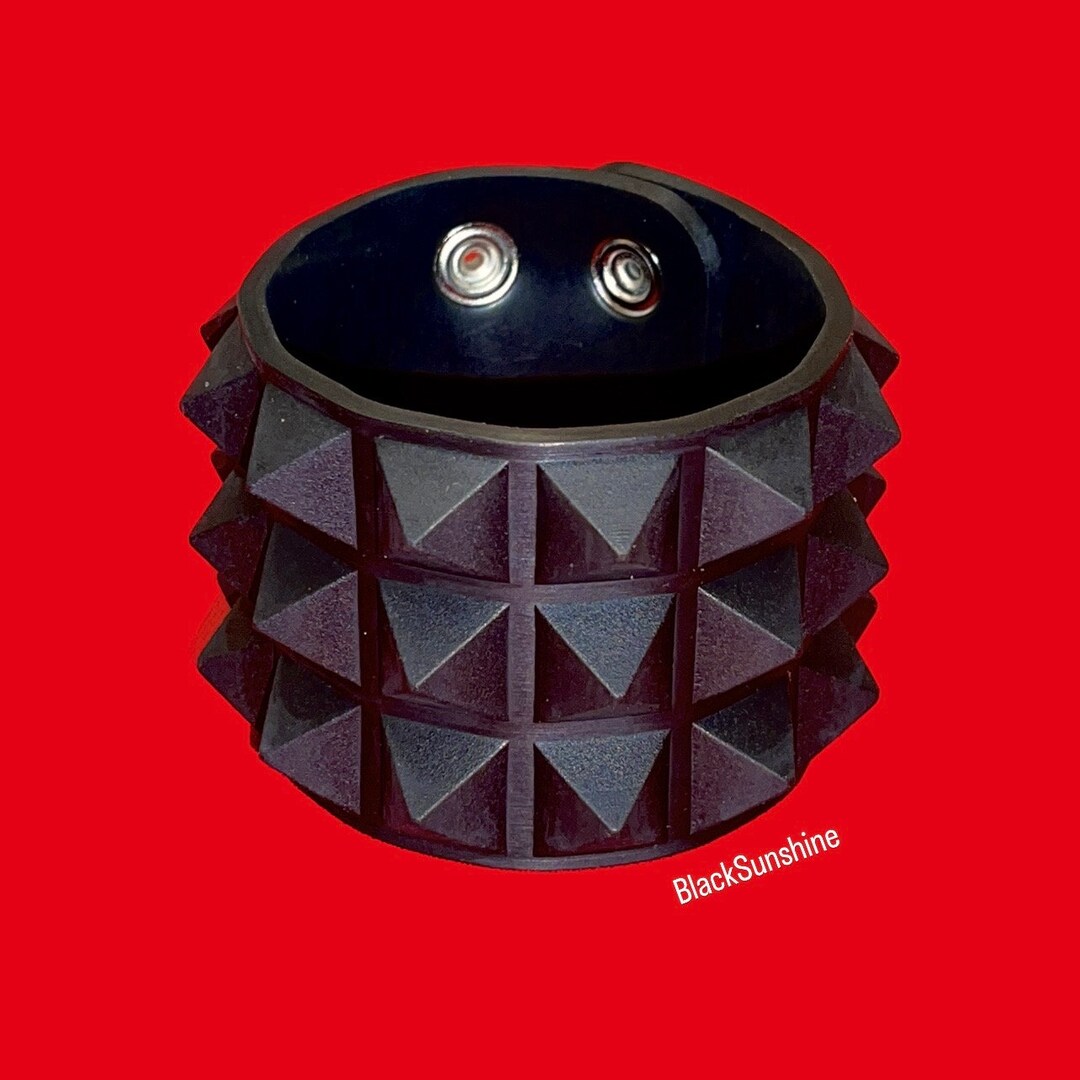 3 Row Rubber Pyramid Spike Emo Goth Alt Wristband Snap Button Etsy