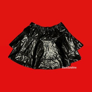 Social Collision Black Shiny Faux Leather Lace Up Tiered Skirt M
