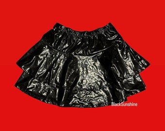Social Collision Black Shiny Faux Leather Lace Up Tiered Skirt M
